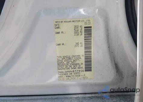 2015 Nissan Altima 2.5 Sl z USA, uszkodzony, nr VIN 1N4AL3AP4FN877956